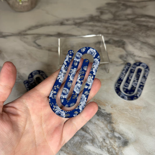 Jumbo Paperclip - Navy Blue Grey Floral