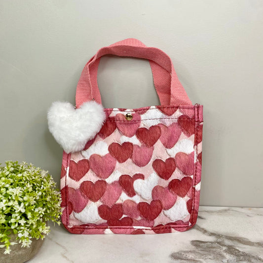 Tote Bag - Heart Dark Pink + White