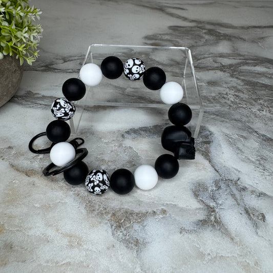 Silicone Bracelet Keychain - Halloween Skull - Black
