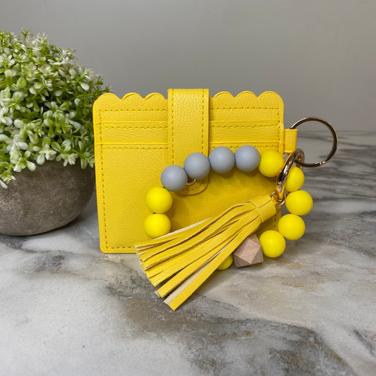 Silicone Bracelet Keychain with Scalloped Card Holder - Yellow Mustard