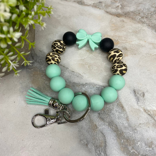 Silicone Bracelet Keychain - Mint Bow
