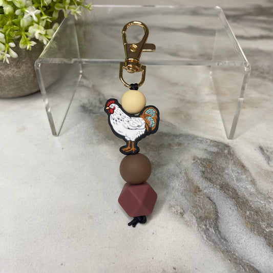 Keychain - Silicone Bead - Chicken - Maroon