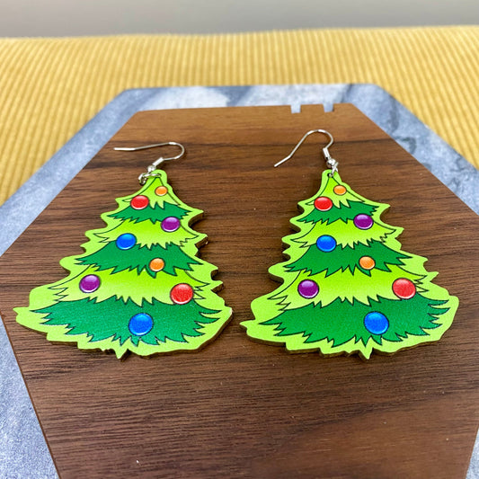 Wooden Dangle Earrings - Christmas - Ornaments Tree
