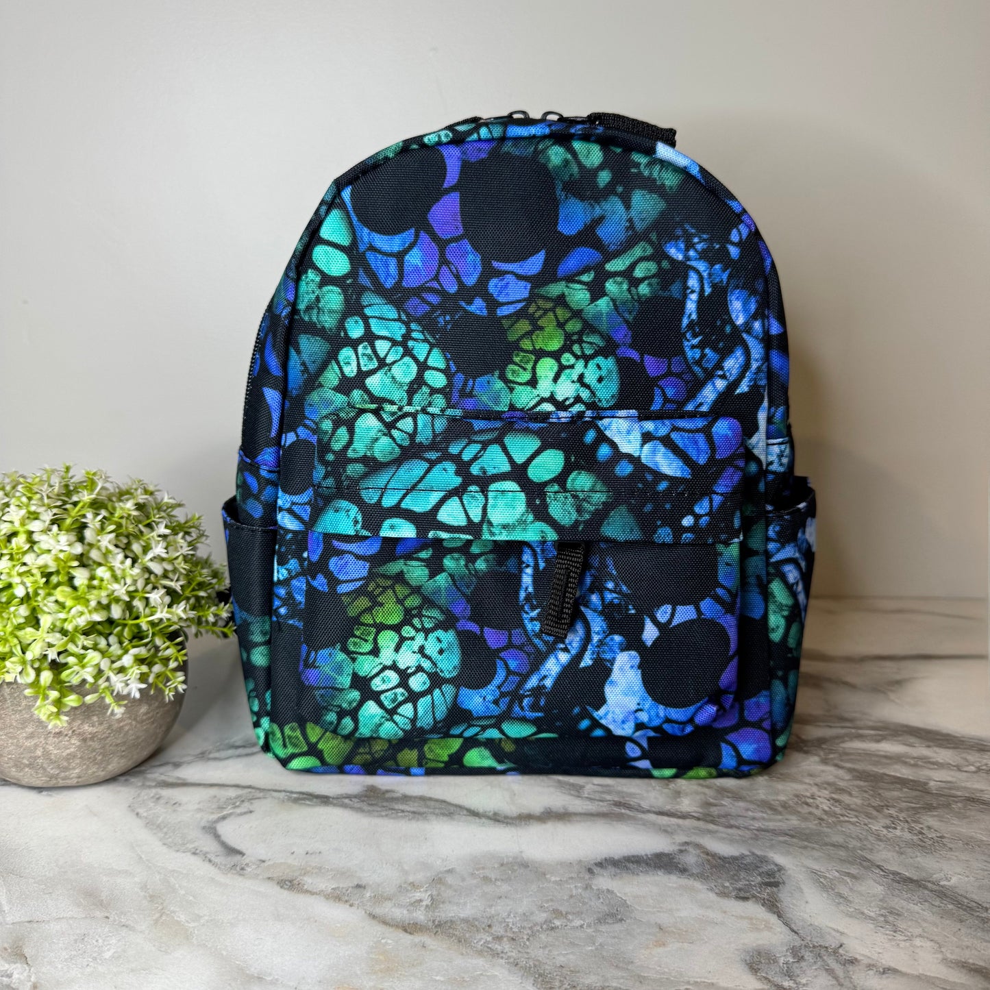 Mini Backpack - Halloween Blue Green Skull