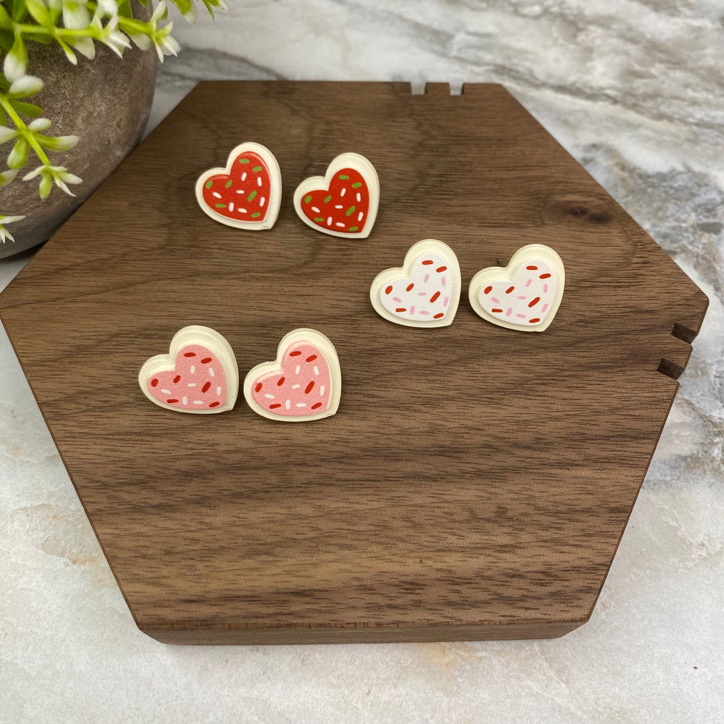 Acrylic Stud Earrings - Heart Cookies