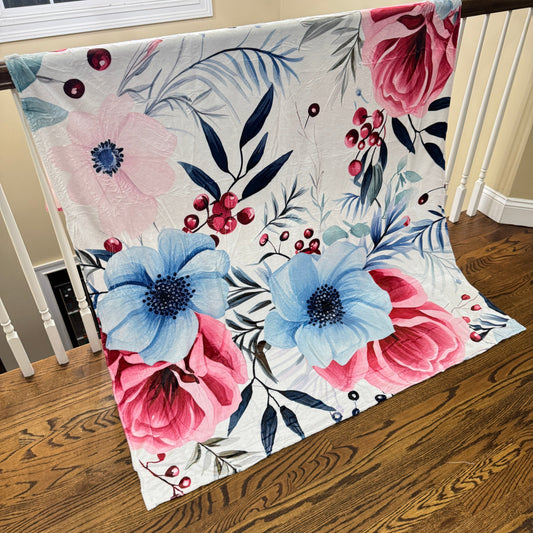 Blanket - Christmas Red Pink Blue Winter Floral - PREORDER