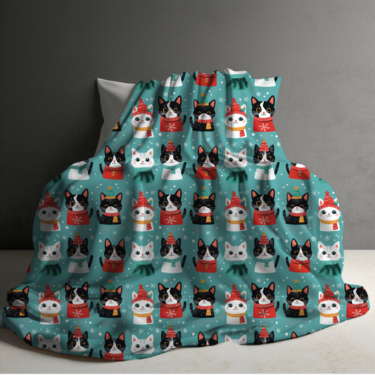 Blanket - Christmas - Aqua Cats - PREORDER