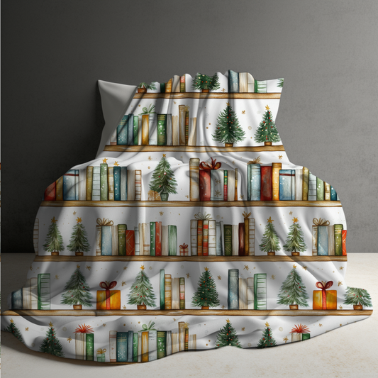 Blanket - Christmas - White Tree Book Shelf - PREORDER